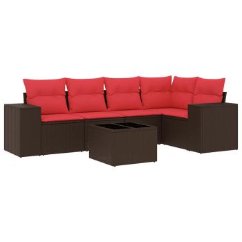 6-teiliges Gartensofa-Set mit Kissen, braun, Polyrattan