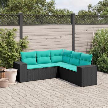 ARDEBO.de - 5-teiliges Gartensofa-Set mit Kissen, schwarzes Polyrattan