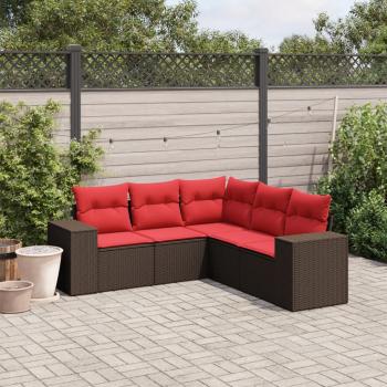 ARDEBO.de - 5-teiliges Gartensofa-Set mit Kissen, braun, Polyrattan