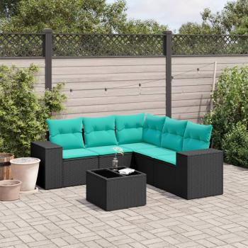 ARDEBO.de - 6-teiliges Gartensofa-Set mit Kissen, schwarzes Polyrattan