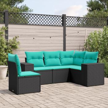 ARDEBO.de - 5-teiliges Gartensofa-Set mit Kissen, schwarzes Polyrattan