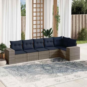 ARDEBO.de - 6-teiliges Gartensofa-Set mit Kissen, grau, Polyrattan