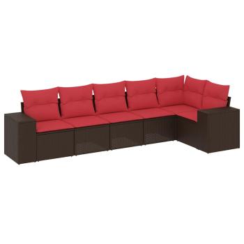 6-teiliges Gartensofa-Set mit Kissen, braun, Polyrattan