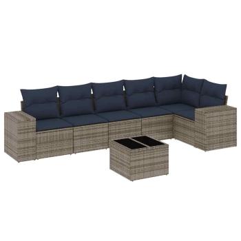 7-teiliges Gartensofa-Set mit Kissen, grau, Polyrattan