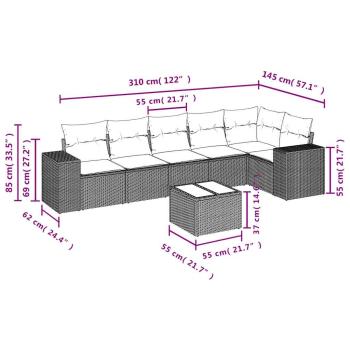 7-teiliges Gartensofa-Set mit Kissen, braun, Polyrattan