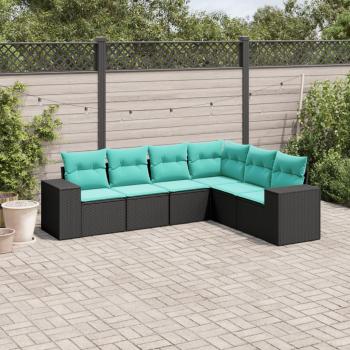 ARDEBO.de - 6-teiliges Gartensofa-Set mit Kissen, schwarzes Polyrattan