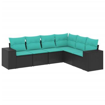 6-teiliges Gartensofa-Set mit Kissen, schwarzes Polyrattan