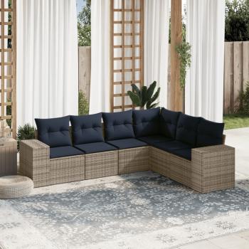 ARDEBO.de - 6-teiliges Gartensofa-Set mit Kissen, grau, Polyrattan
