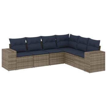 6-teiliges Gartensofa-Set mit Kissen, grau, Polyrattan