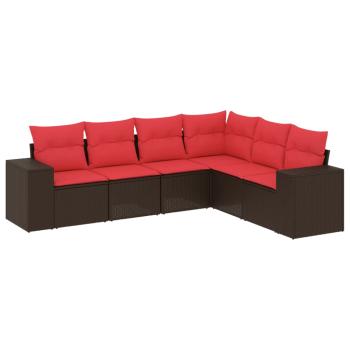 6-teiliges Gartensofa-Set mit Kissen, braun, Polyrattan