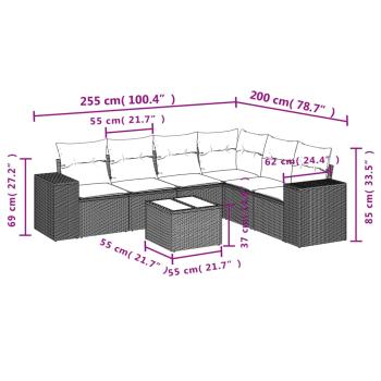 7-teiliges Gartensofa-Set mit Kissen, braun, Polyrattan