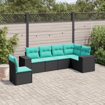 ARDEBO.de - 6-teiliges Gartensofa-Set mit Kissen, schwarzes Polyrattan
