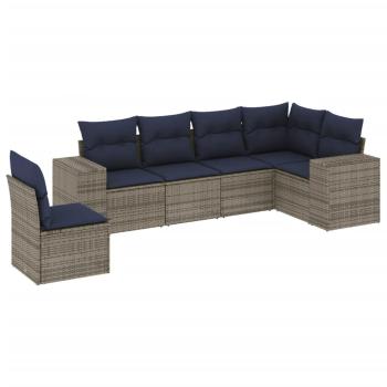6-teiliges Gartensofa-Set mit Kissen, grau, Polyrattan