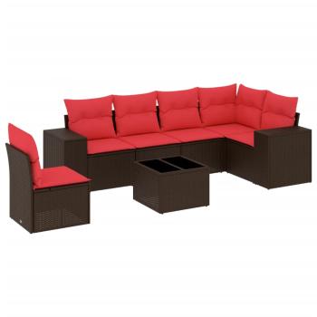 7-teiliges Gartensofa-Set mit Kissen, braun, Polyrattan