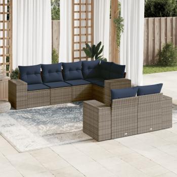 ARDEBO.de - 7-teiliges Gartensofa-Set mit Kissen, grau, Polyrattan