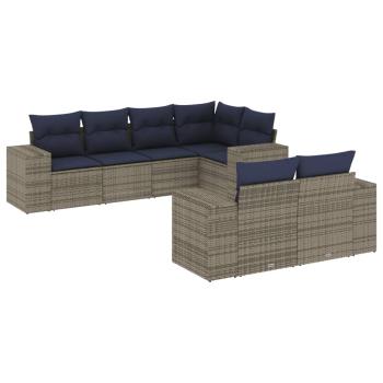 7-teiliges Gartensofa-Set mit Kissen, grau, Polyrattan