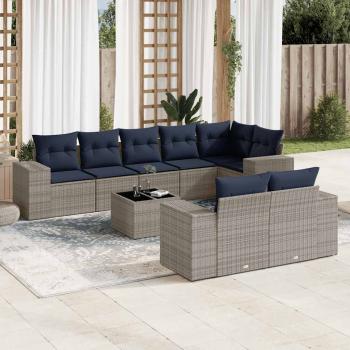 ARDEBO.de - 9-teiliges Gartensofa-Set mit Kissen, grau, Polyrattan