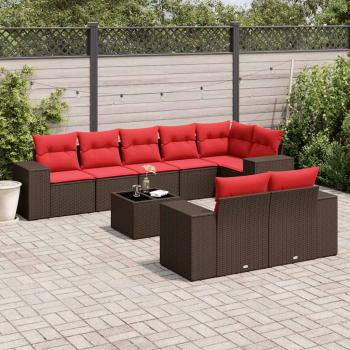 ARDEBO.de - 9-teiliges Gartensofa-Set mit Kissen, braun, Polyrattan