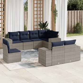 ARDEBO.de - 8-teiliges Gartensofa-Set mit Kissen, grau, Polyrattan