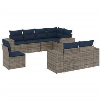 8-teiliges Gartensofa-Set mit Kissen, grau, Polyrattan