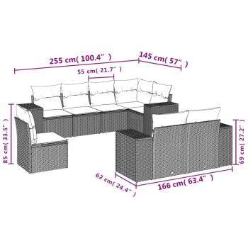 8-teiliges Gartensofa-Set mit Kissen, grau, Polyrattan