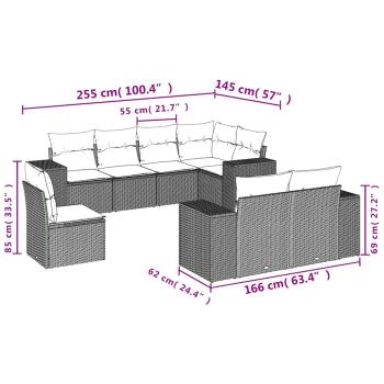 8-teiliges Gartensofa-Set mit Kissen, braun, Polyrattan