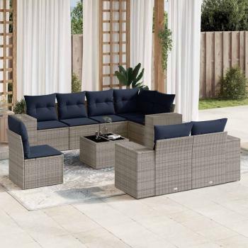 ARDEBO.de - 9-teiliges Gartensofa-Set mit Kissen, grau, Polyrattan