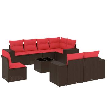 9-teiliges Gartensofa-Set mit Kissen, braun, Polyrattan