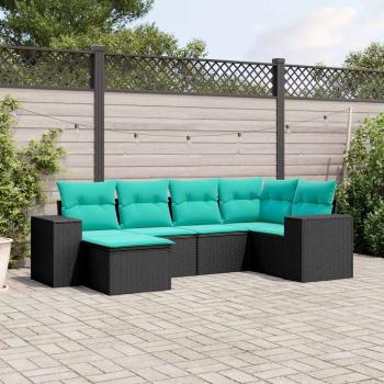 ARDEBO.de - 6-teiliges Gartensofa-Set mit Kissen, schwarzes Polyrattan