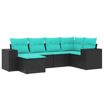 6-teiliges Gartensofa-Set mit Kissen, schwarzes Polyrattan