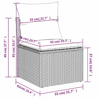 7-teiliges Gartensofa-Set mit Kissen, schwarzes Polyrattan