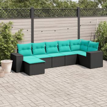 ARDEBO.de - 7-teiliges Gartensofa-Set mit Kissen, schwarzes Polyrattan