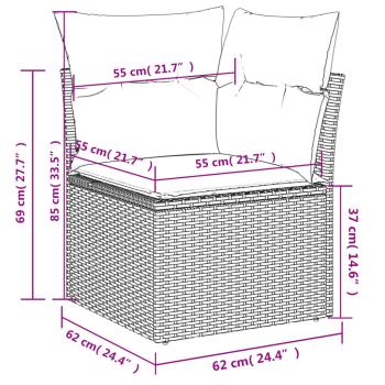 7-teiliges Gartensofa-Set mit Kissen, grau, Polyrattan