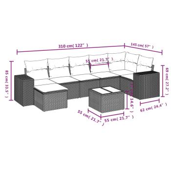 8-teiliges Gartensofa-Set mit Kissen, grau, Polyrattan