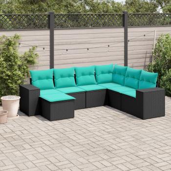 ARDEBO.de - 7-teiliges Gartensofa-Set mit Kissen, schwarzes Polyrattan