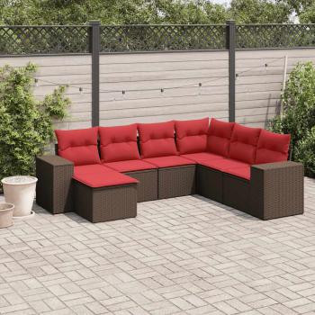 ARDEBO.de - 7-teiliges Gartensofa-Set mit Kissen, braun, Polyrattan