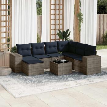 ARDEBO.de - 8-teiliges Gartensofa-Set mit Kissen, grau, Polyrattan