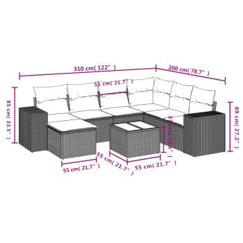 8-teiliges Gartensofa-Set mit Kissen, braun, Polyrattan