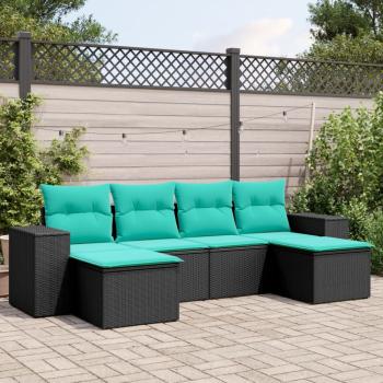 ARDEBO.de - 6-teiliges Gartensofa-Set mit Kissen, schwarzes Polyrattan