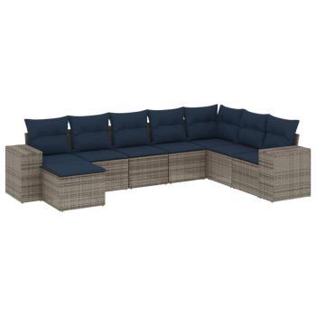 8-teiliges Gartensofa-Set mit Kissen, grau, Polyrattan