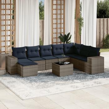 ARDEBO.de - 9-teiliges Gartensofa-Set mit Kissen, grau, Polyrattan