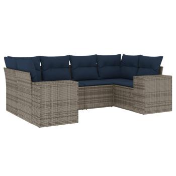 6-teiliges Gartensofa-Set mit Kissen, grau, Polyrattan