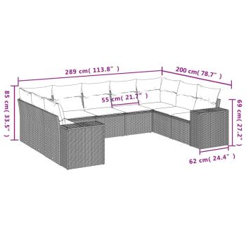 9-teiliges Gartensofa-Set mit Kissen, grau, Polyrattan