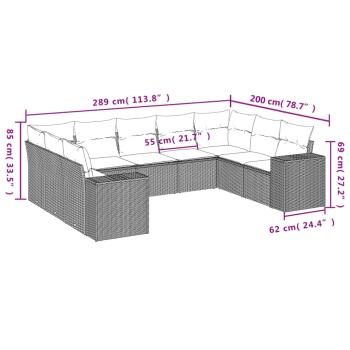 9-teiliges Gartensofa-Set mit Kissen, braun, Polyrattan