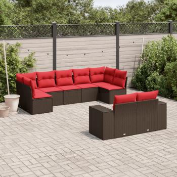 ARDEBO.de - 9-teiliges Gartensofa-Set mit Kissen, braun, Polyrattan