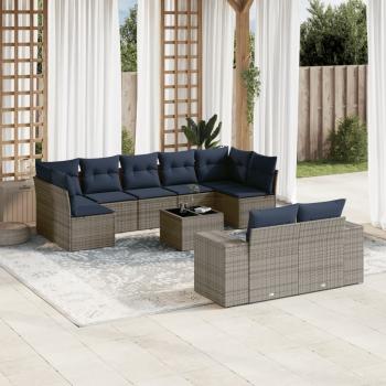 ARDEBO.de - 10-teiliges Gartensofa-Set mit Kissen, grau, Polyrattan