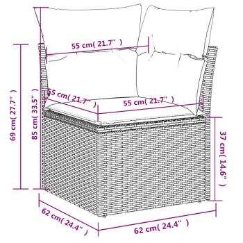 9-teiliges Gartensofa-Set mit Kissen, grau, Polyrattan