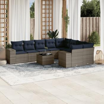 ARDEBO.de - 10-teiliges Gartensofa-Set mit Kissen, grau, Polyrattan