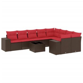 10-teiliges Gartensofa-Set mit Kissen, braun, Polyrattan