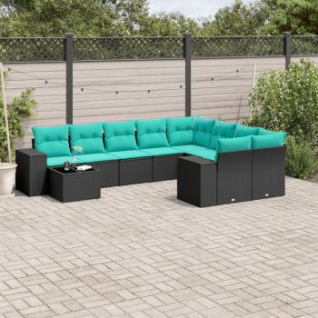 ARDEBO.de - 10-teiliges Gartensofa-Set mit Kissen, schwarzes Polyrattan